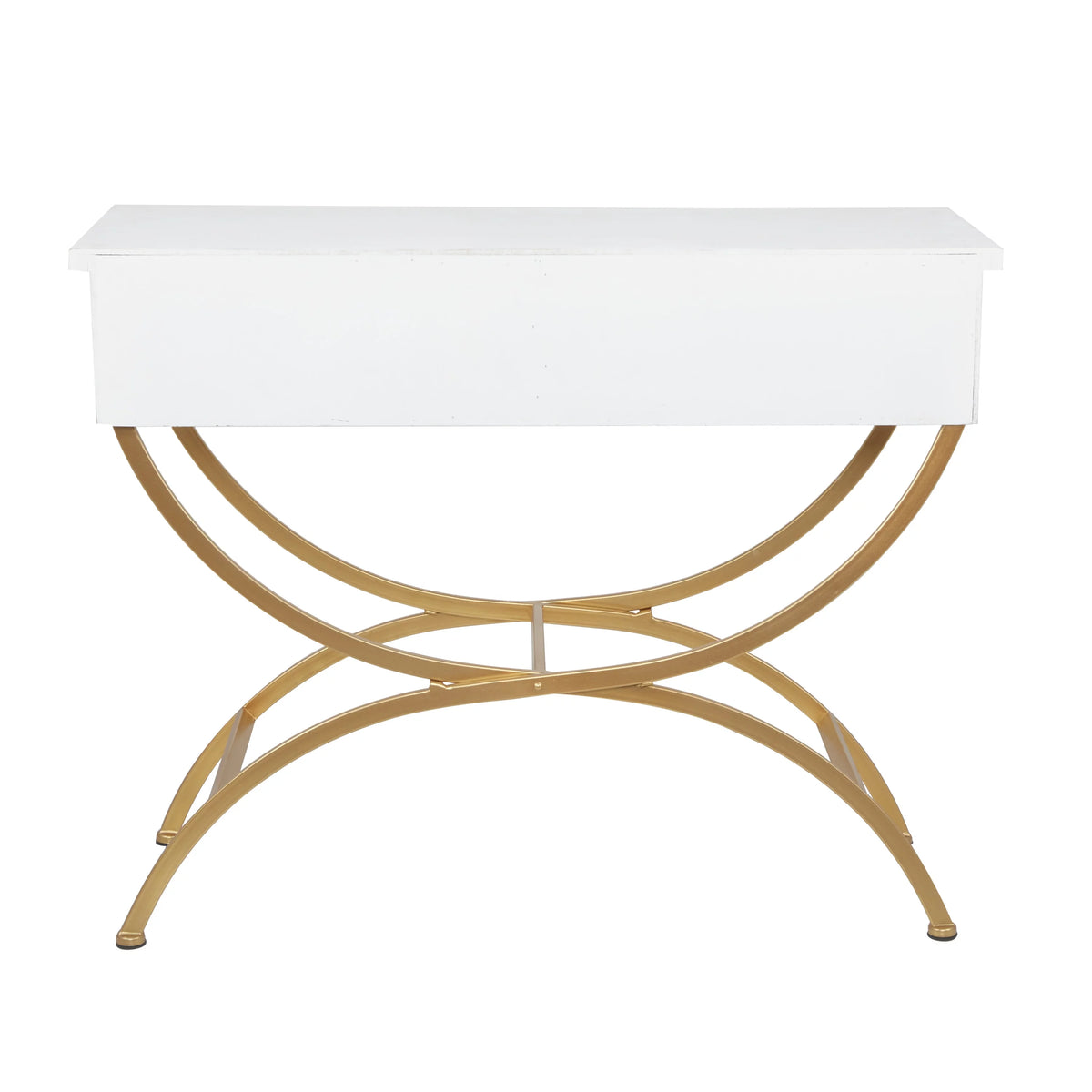 White Wood 2 Drawers Console Table with Arched Base Q501