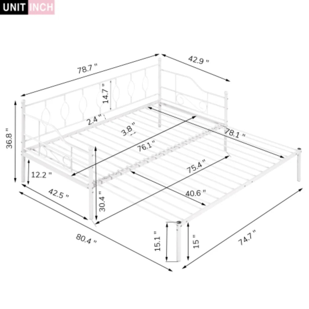 White Twin Size Metal Daybed with Trundle I8716
