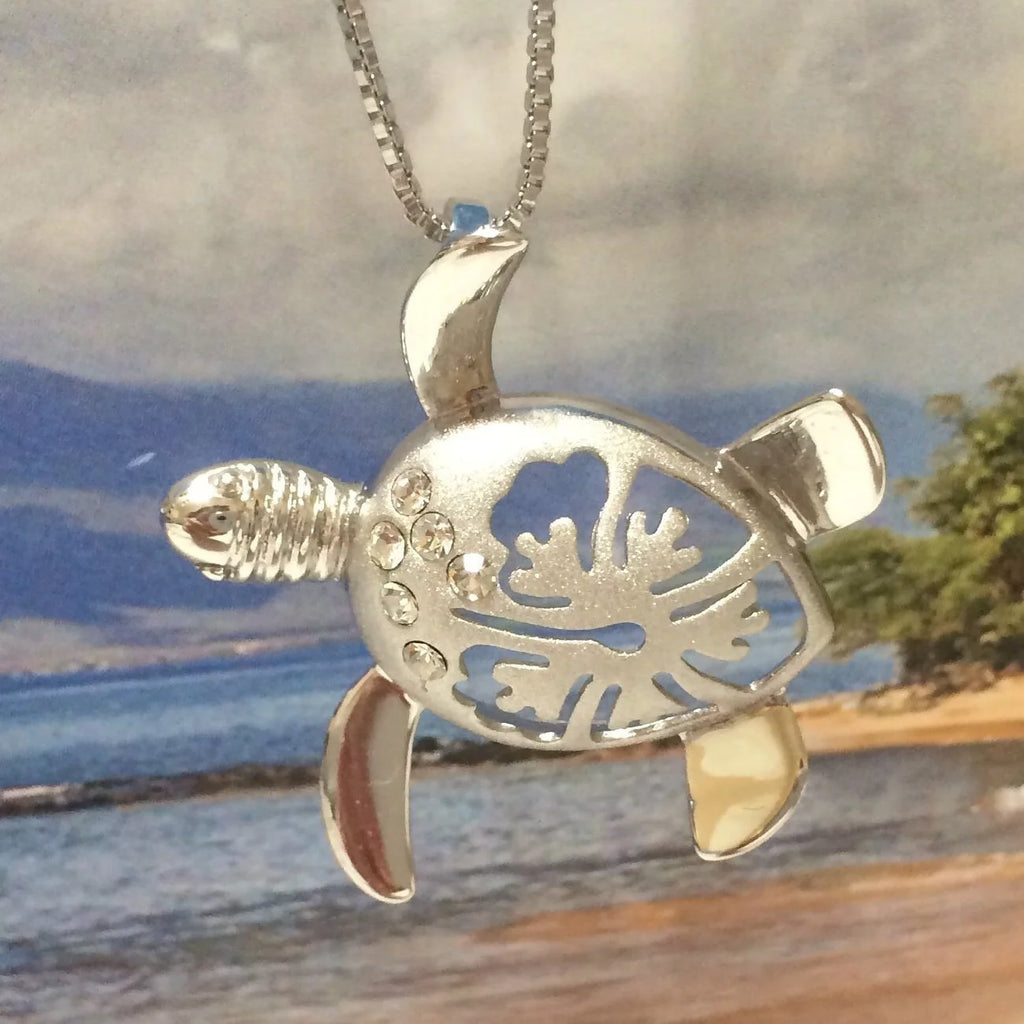 Sterling Silver Turtle Hibiscus Earring and Necklace K365259