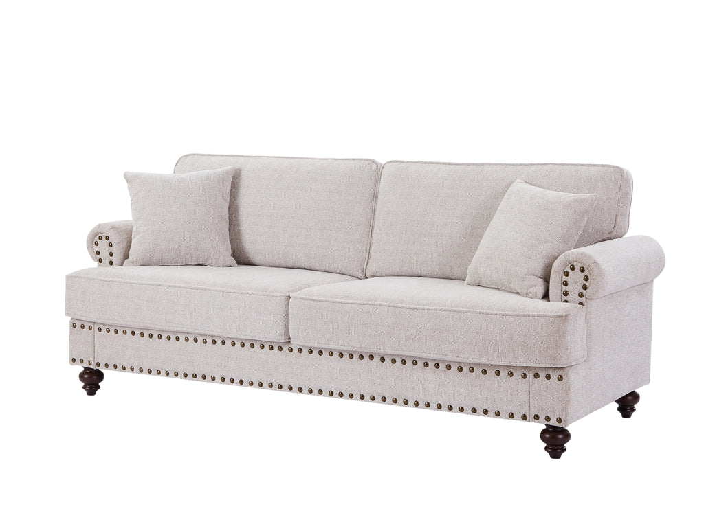 3 Seater Chenille Upholstered Sofa with Pillows O865