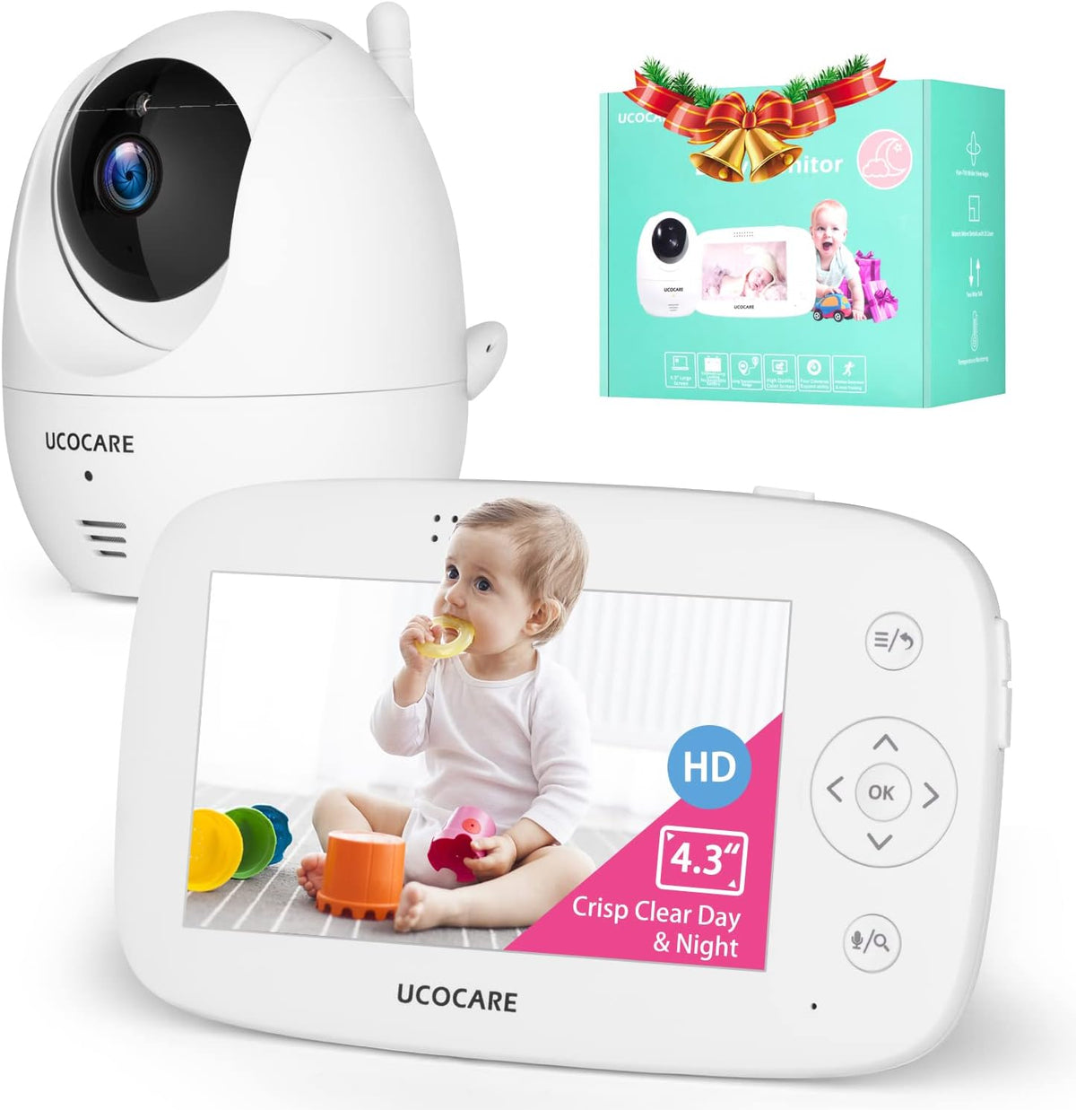 Baby Monitor with Camera and Audio, Night Vision, PTZ, Motion Detection, Temperature Monitor, 2-Way Talk G397825