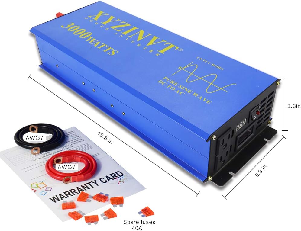 3000 watt Pure Sine Wave Power Inverter dc 24v to ac 120v with LED Display and Wireless Remote Controller Z839