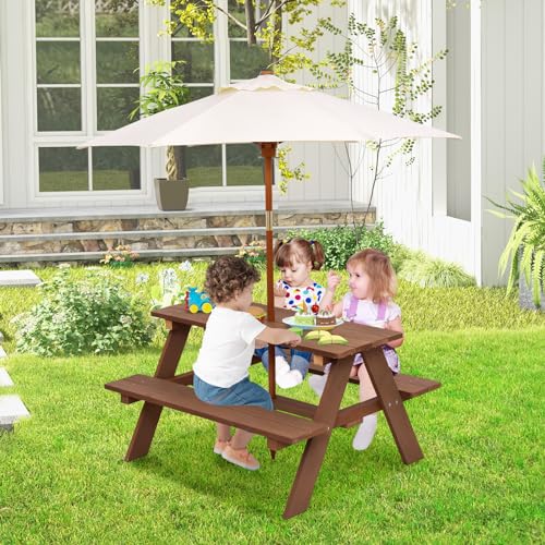 Kids Wooden Picnic Table with Umbrella F7474