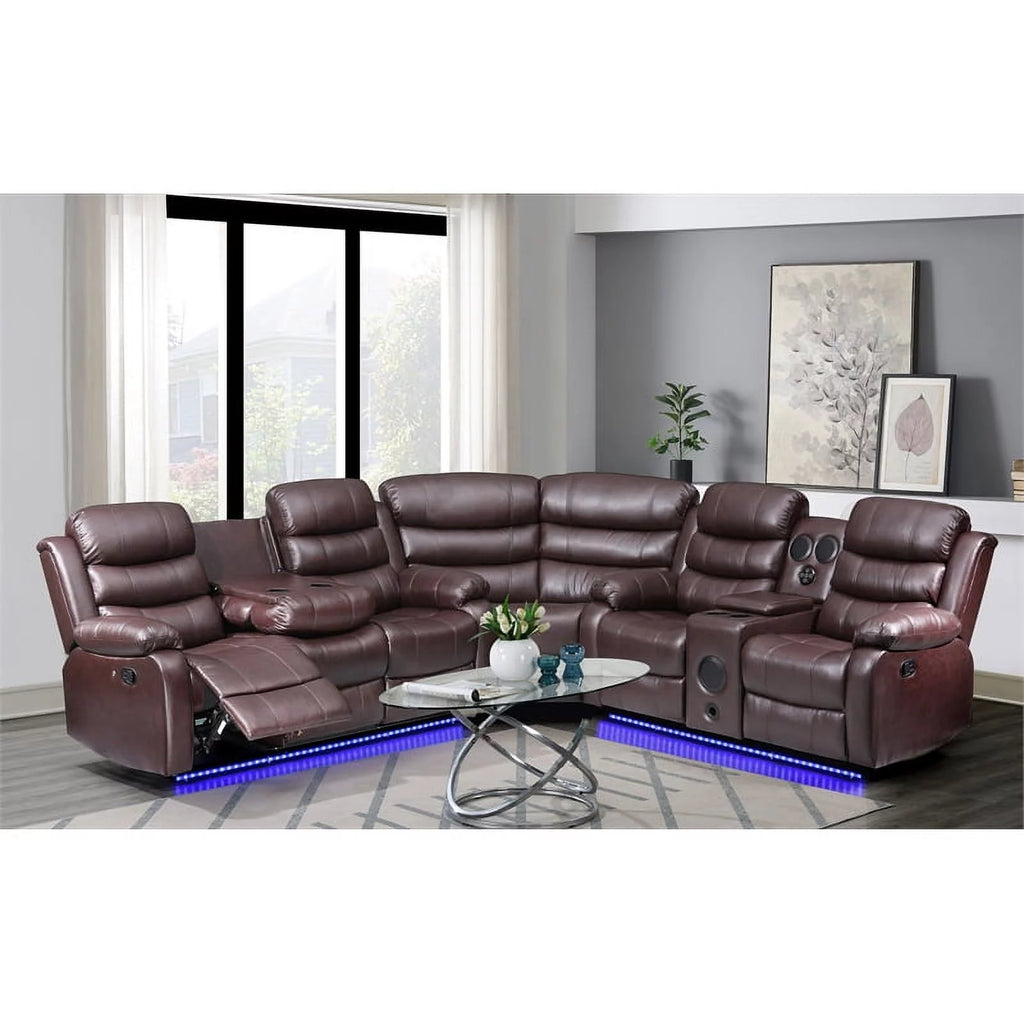 Brown Faux Leather Reclining Sectional F977