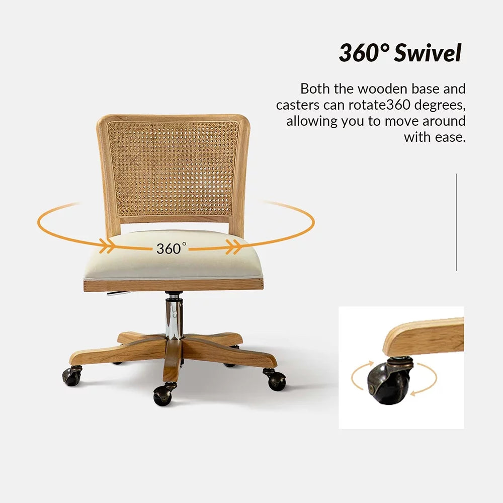 Beige Swivel Adjustable Rattan Back Task Chair Y789