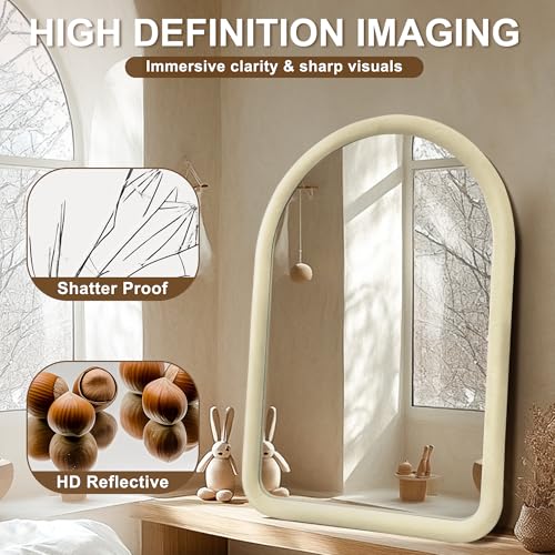 Cream White Arched Full Length Flannel Mirror A2163