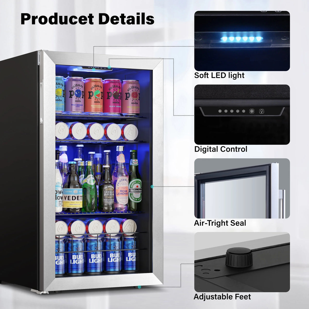 102-140 Can Freestanding Mini Drink Fridge with Glass Door M8233