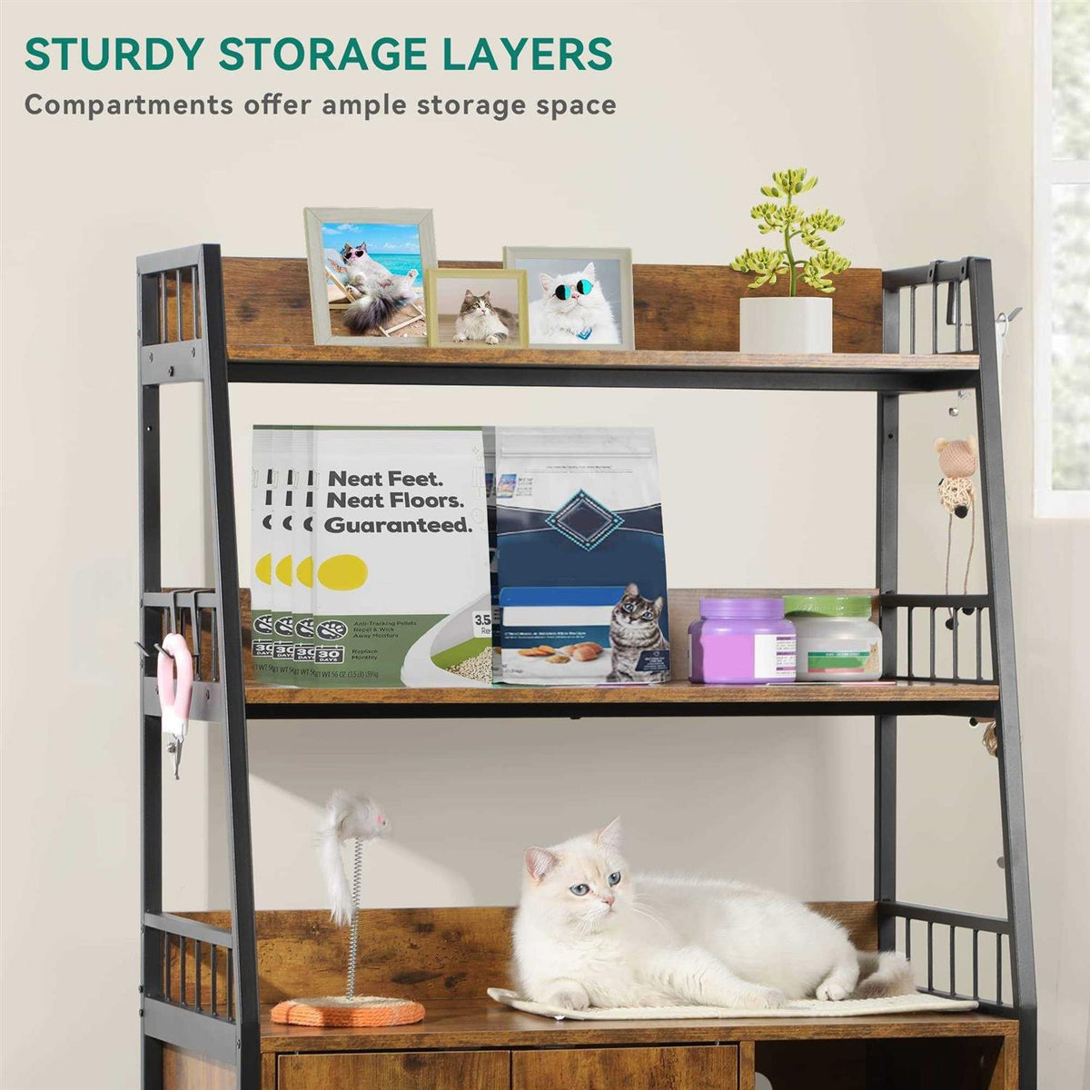 Large Wooden Cat Litter Box Enclosure with Storage Shelves H33334
