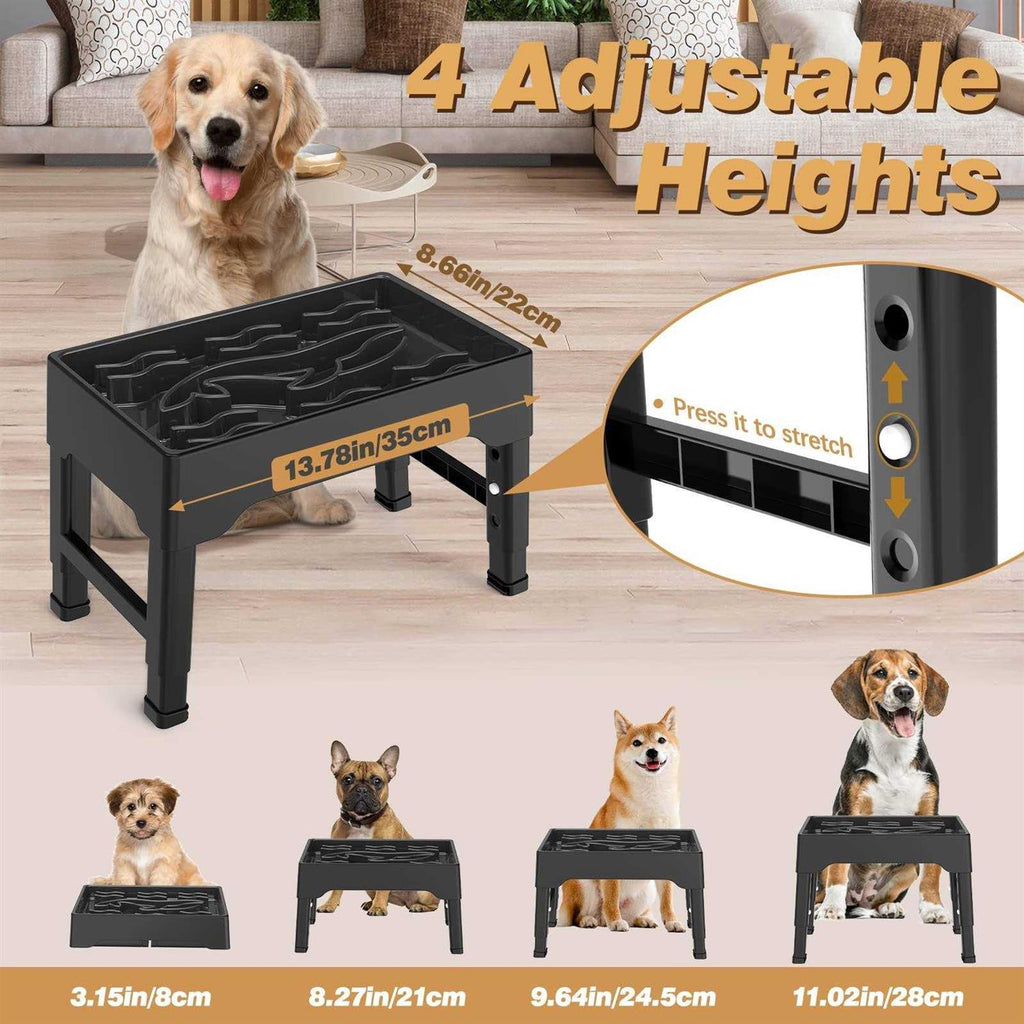 9 Cups Raised Slow Feeder Dog Bowls with 4 Adjustable Heights A290686