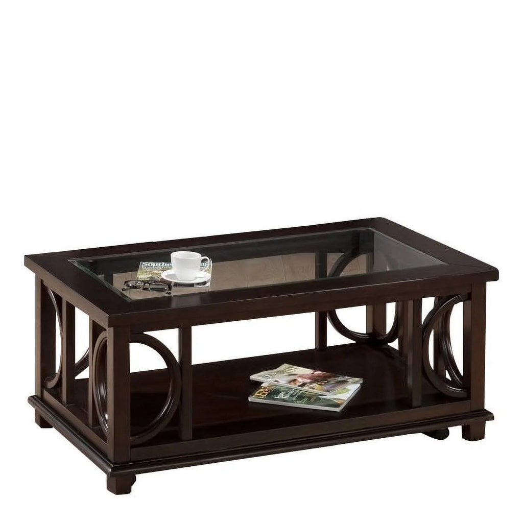 Brown Contemporary Wood and Glass Coffee Table O846