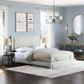 White Upholstered Platform Bed With Headboard And Wood Slat Supports King R60515