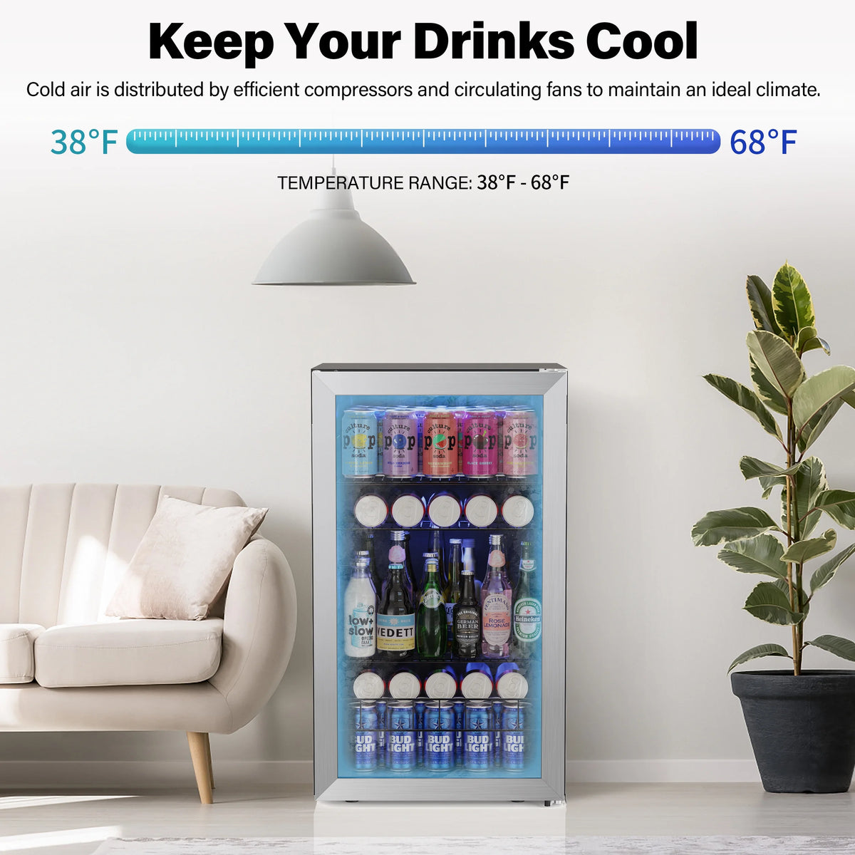 102-140 Can Freestanding Mini Drink Fridge with Glass Door M8233