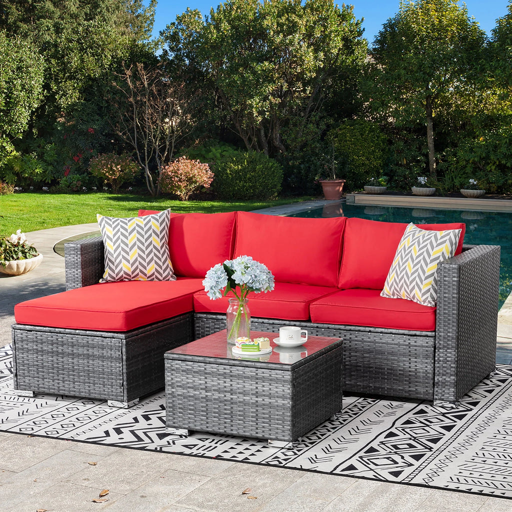 3 Piece Aegean Blue Outdoor Sectional Sofa Set W77813