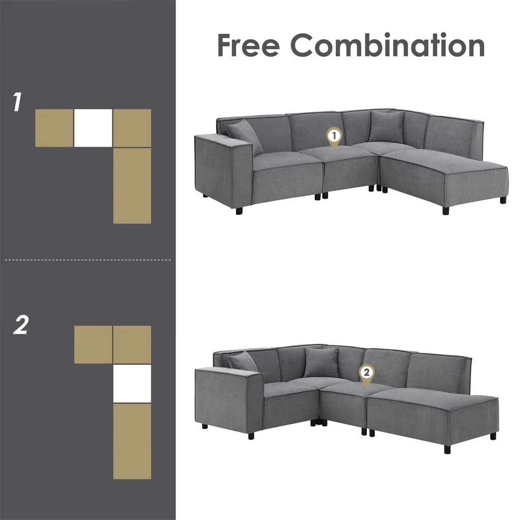 97\*74" Chenille Fabric L-shaped Sectional Sofa with Chaise Lounge J205