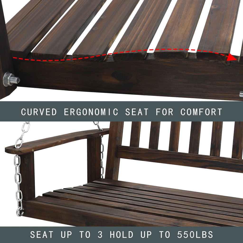 Wooden Porch Swing 4ft with Chains 2-person Swing Bench O609