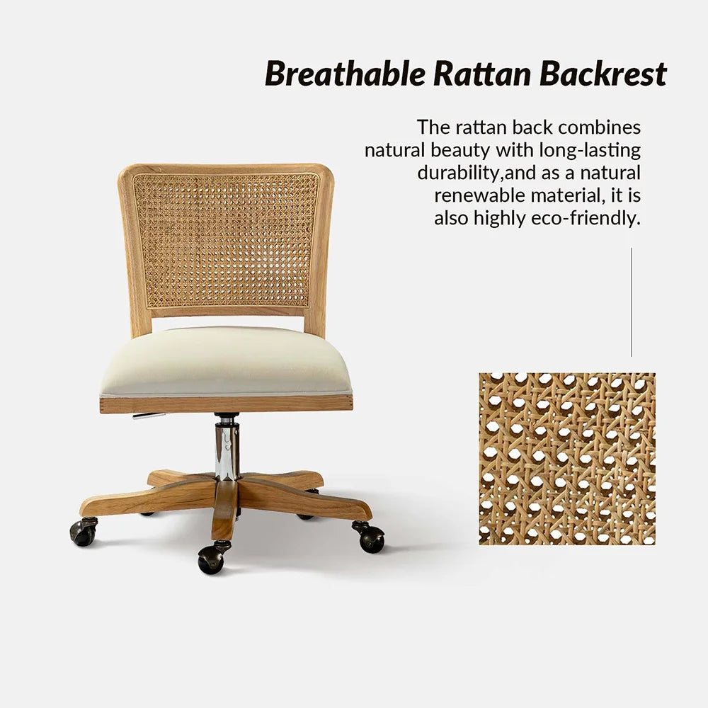 Beige Swivel Adjustable Rattan Back Task Chair Y789