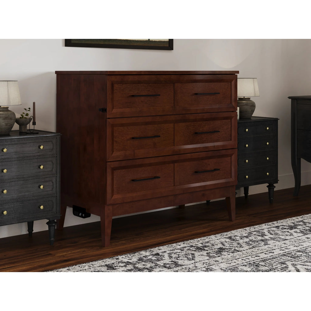 Twin Murphy Bed Chest with Mattress in Walnut S96237