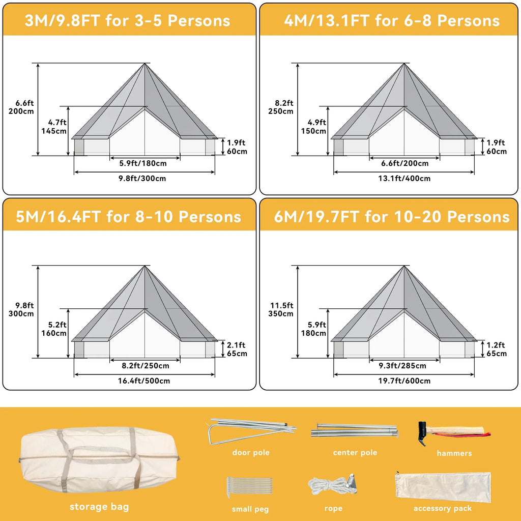 4 Seasons Waterproof Cotton Camping Tent with Stove Jacks G39919