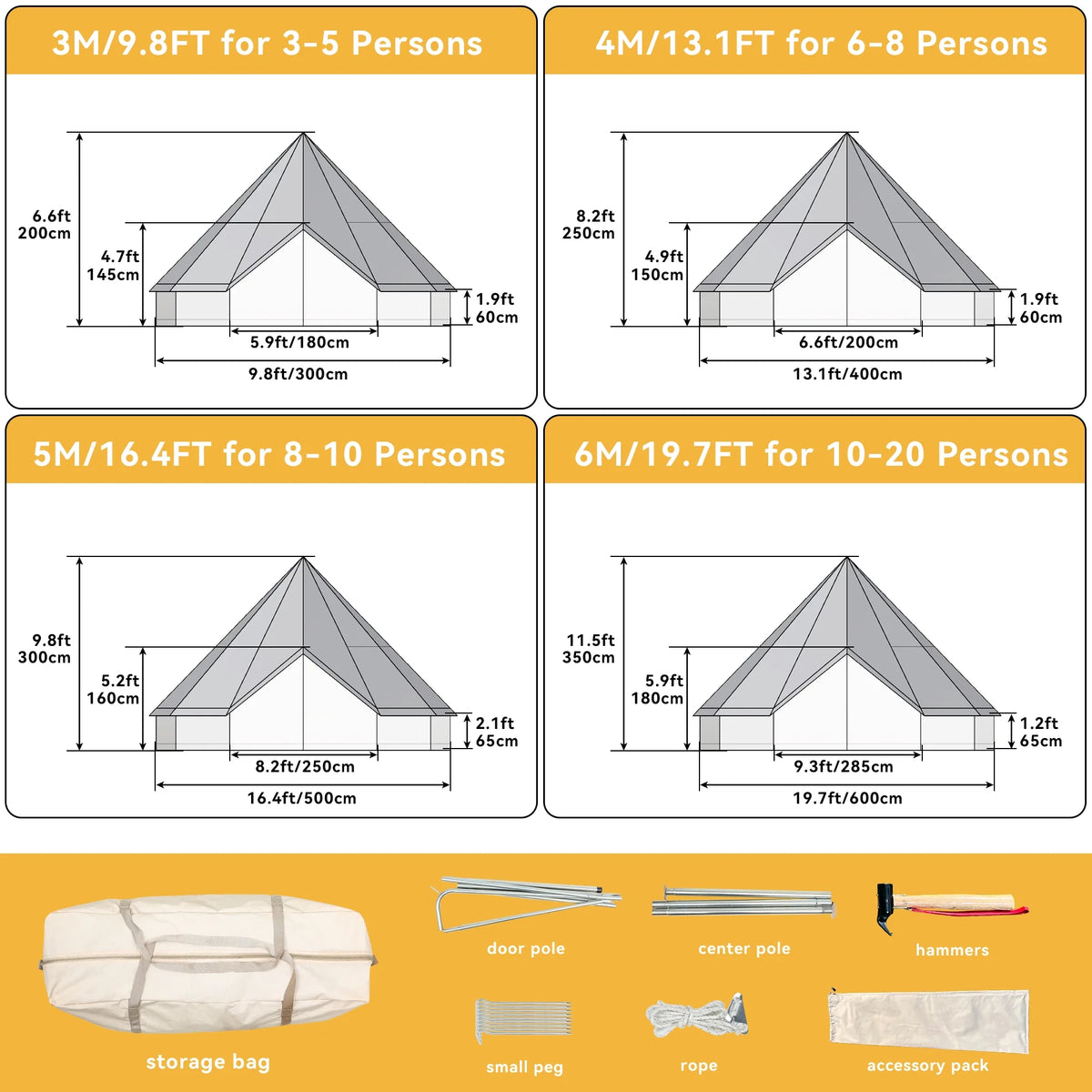 4 Seasons Waterproof Cotton Camping Tent with Stove Jacks G39919