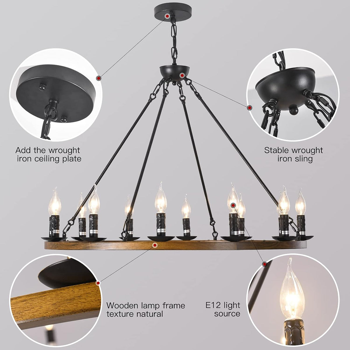 12-Lights Wagon Wheel Chandelier A633588