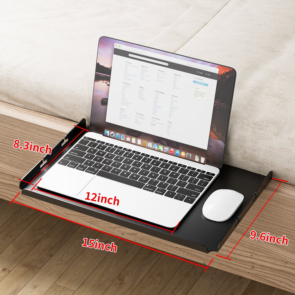 Bedside Shelf for Bed, Clip On Organizer Tray with Charging Slot, Black D33680