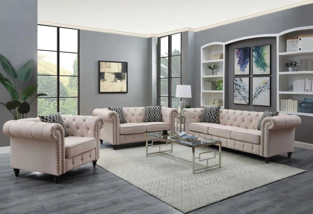 Tan Linen Sofa Loveseat and Chair A968