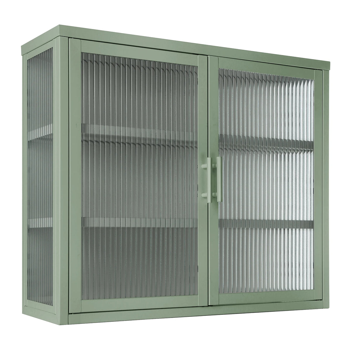 Mint Green Double Glass Door Wall Cabinet with Detachable Shelves D7372