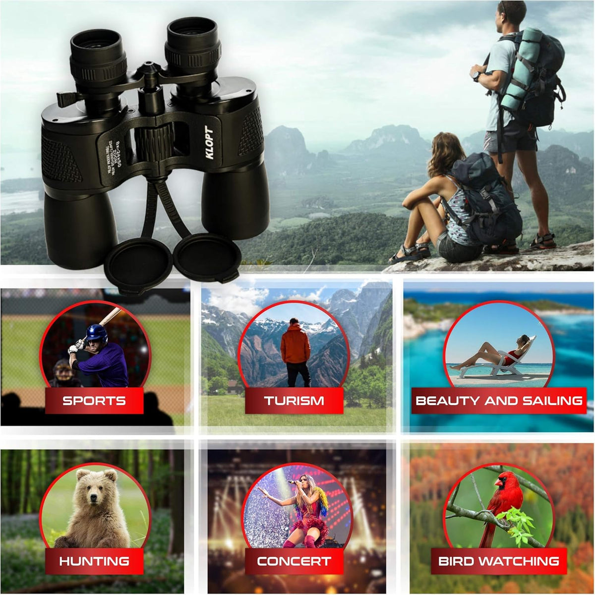 8x-24x50mm Porro Prism Binoculars with Carrying Case H2304