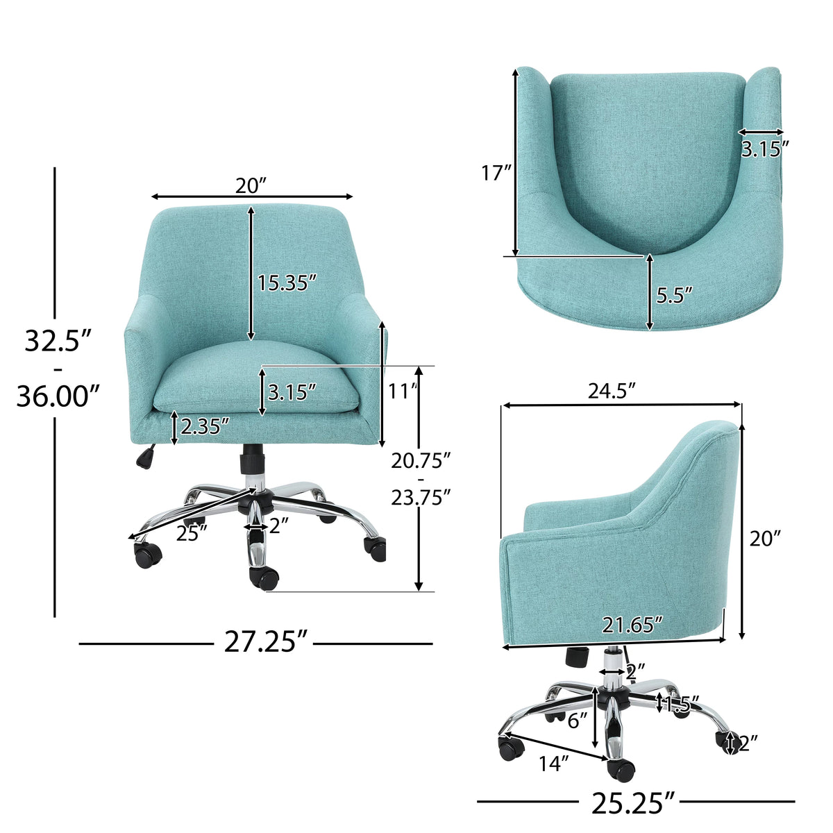 Blue Fabric Home Office Chair T565