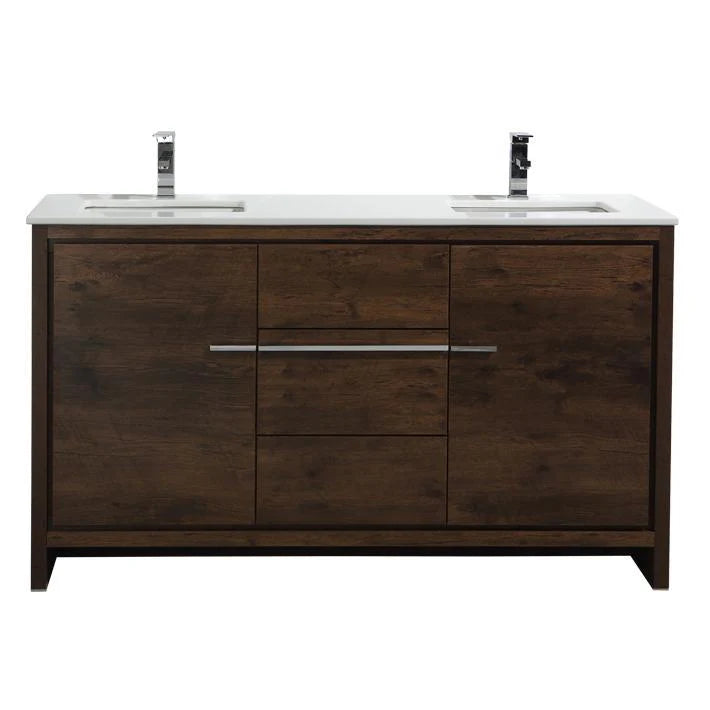 60 in. Rose Wood Bathroom Vanity with White Quartz Counter-Top D73954