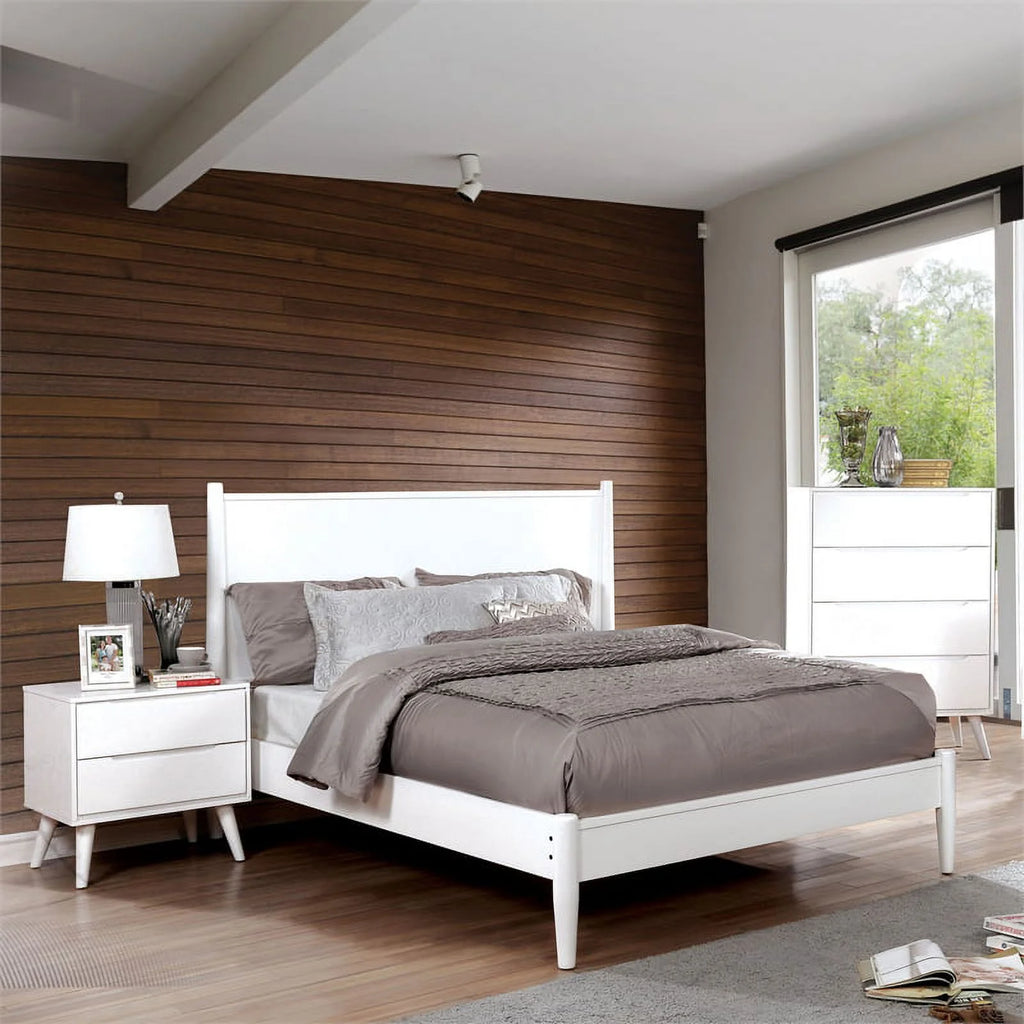 White Queen Platform Bed with Memory Foam Mattress W90042