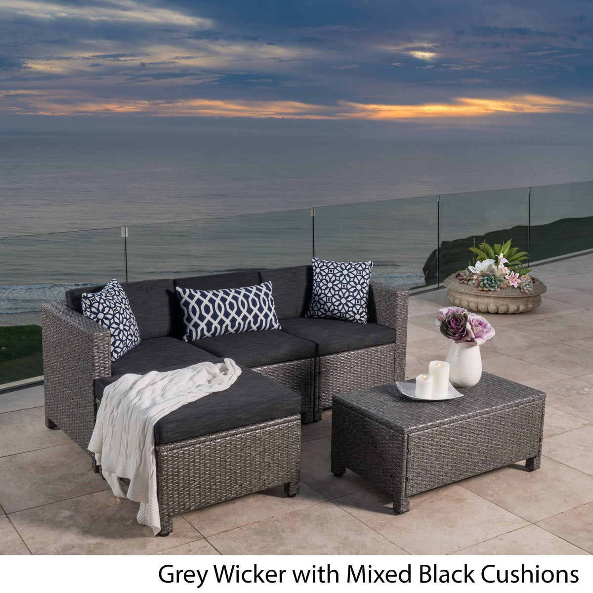 5-piece Wicker Sectional Sofa Set with Cushions Q7192