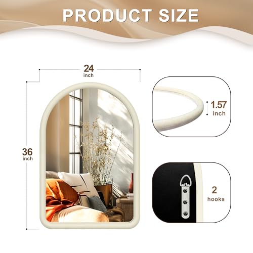 Cream White Arched Full Length Flannel Mirror A2163