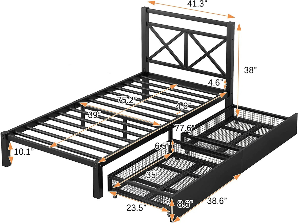 Metal Platform Bed with 2 Storage Drawers N572
