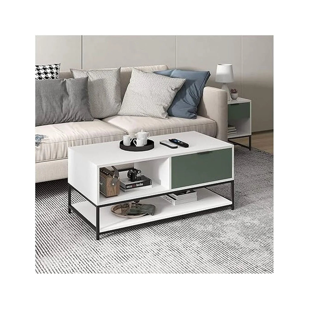 Vintage Wood Coffee Table with Shelves and Drawer J64508