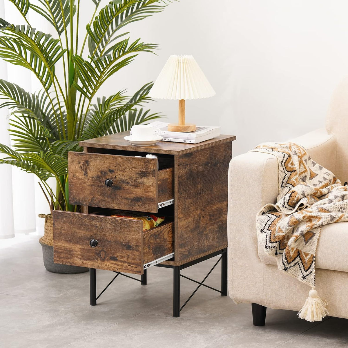 Vintage 2 Drawer Side Table with Metal Frame I639