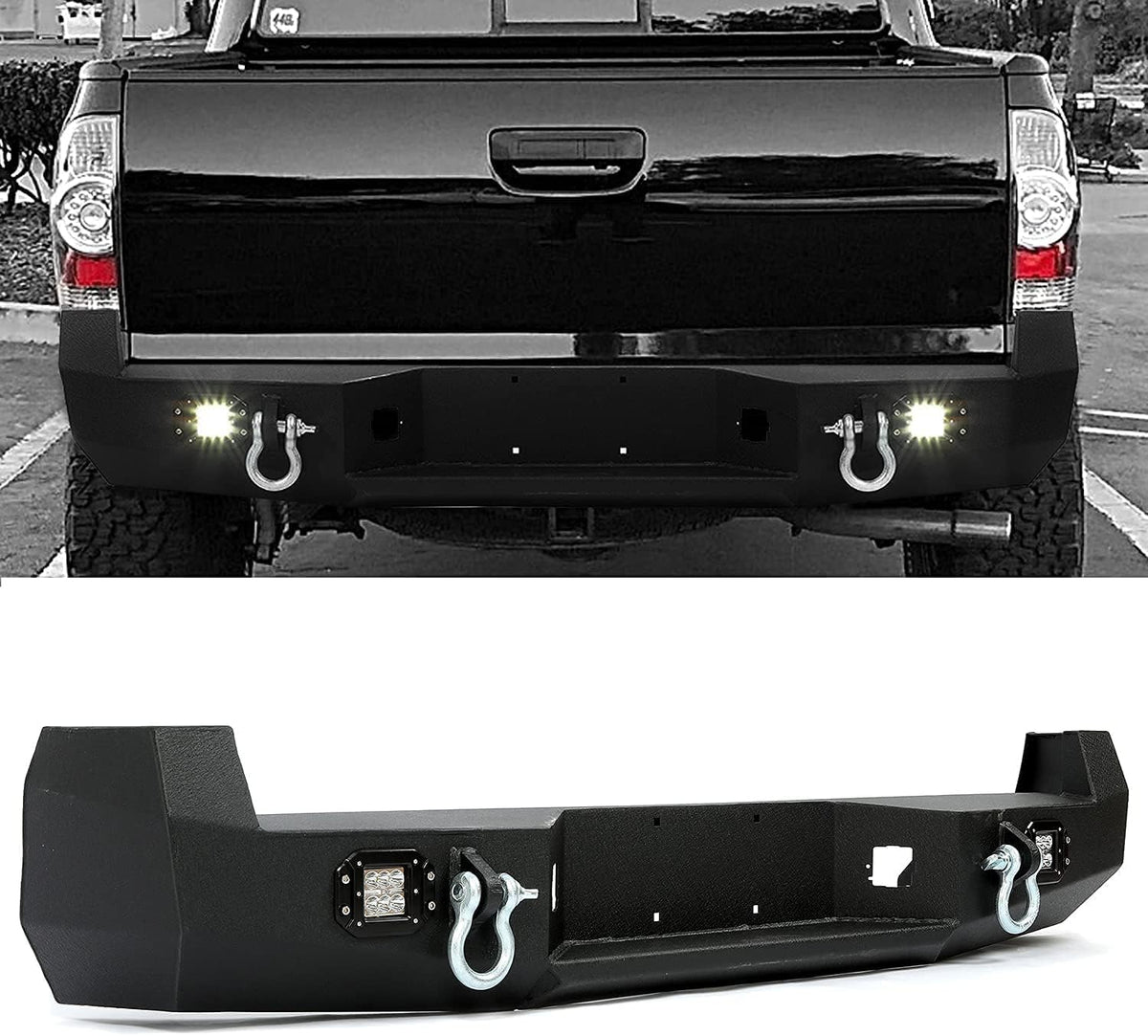Rear Bumper with License Plate D-Rings Lights Powder Coated Steel A7292