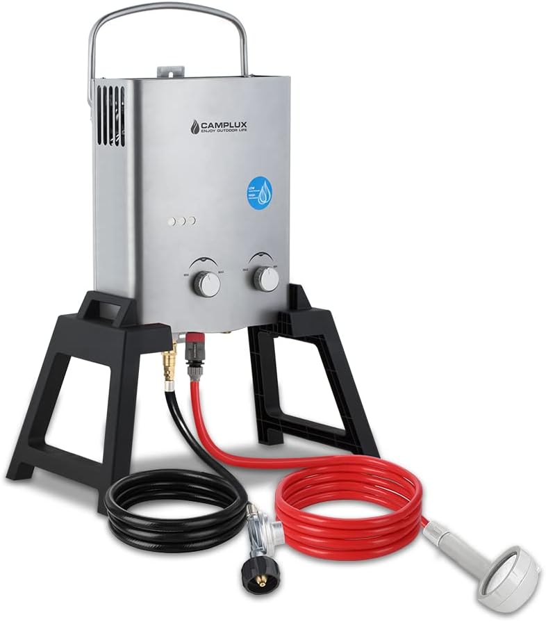 Portable Propane Tankless Water Heater with Stand and Carry Bag N857097