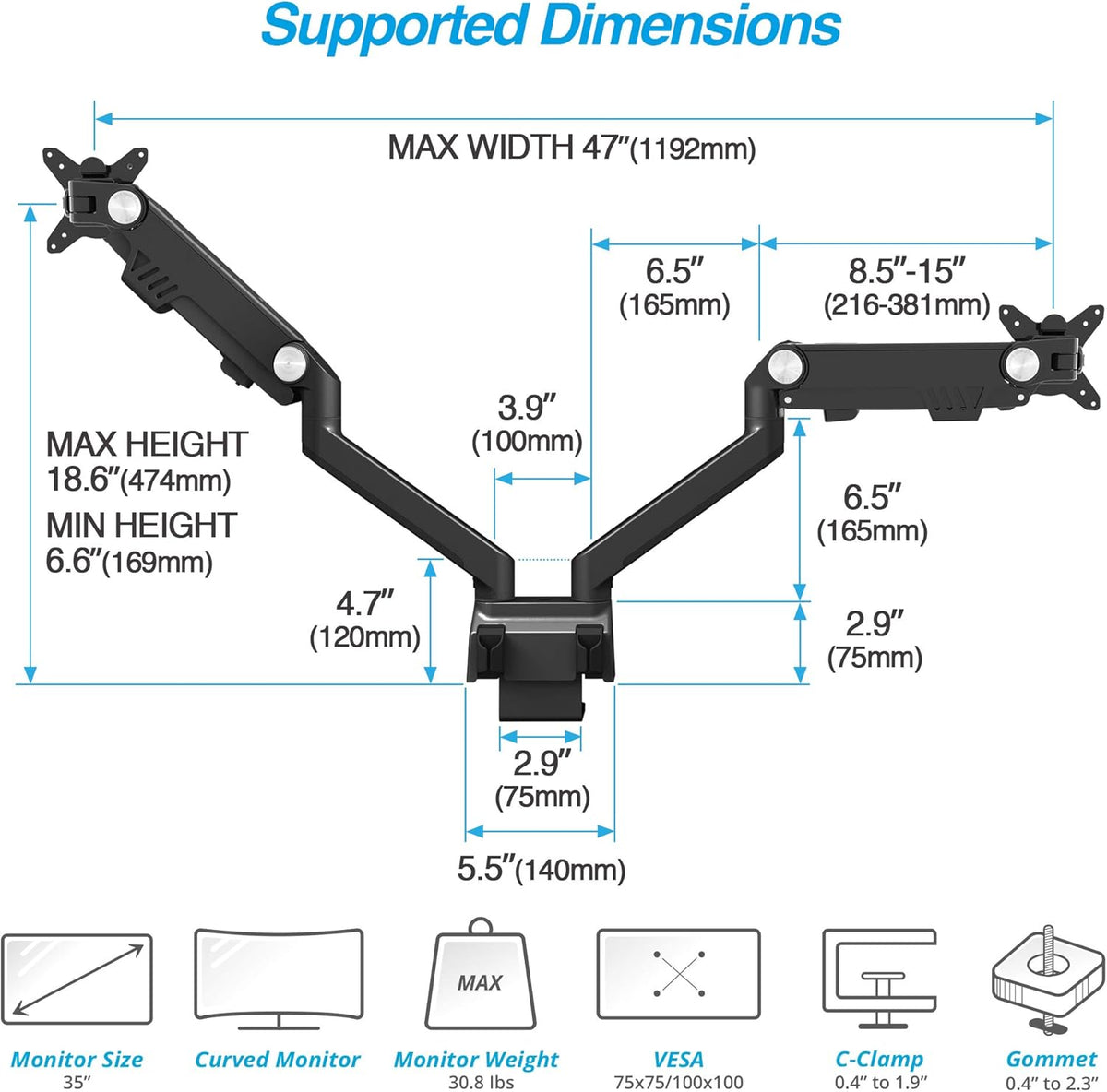 Dual 24-35 Monitor Arm Desk Mount Y6158