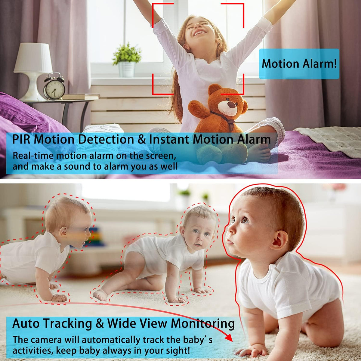 Baby Monitor with Camera and Audio, Night Vision, PTZ, Motion Detection, Temperature Monitor, 2-Way Talk G397825