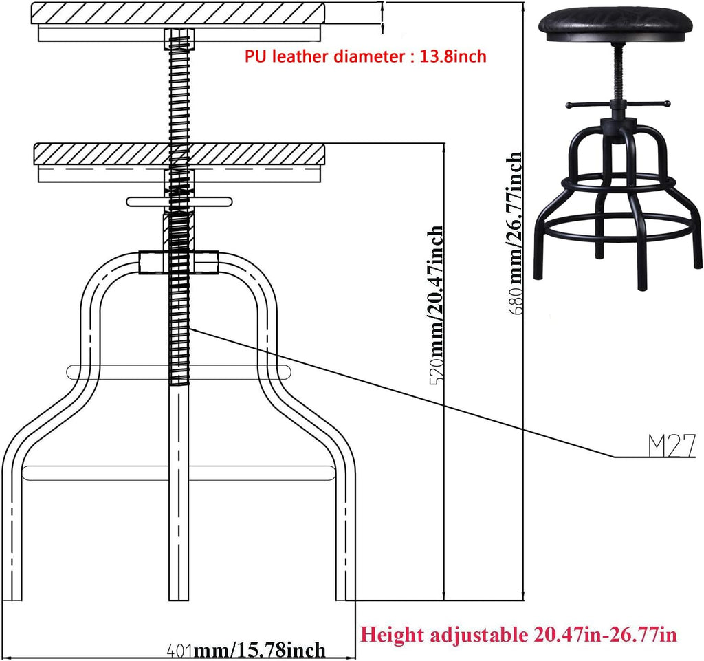 Adjustable Swivel Metal Bar Stool Set of 2 F617