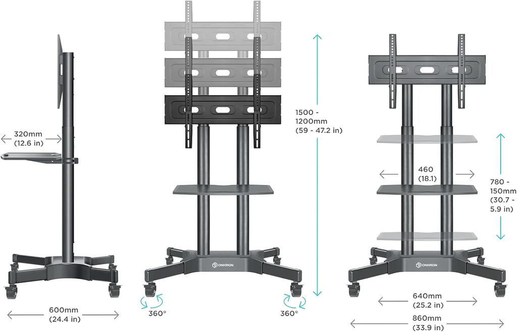 Mobile TV Stand for 40 to 65 Inch TV with Wheels Shelves E482547