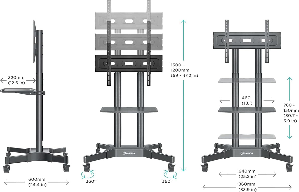 Mobile TV Stand for 40 to 65 Inch TV with Wheels Shelves E482547