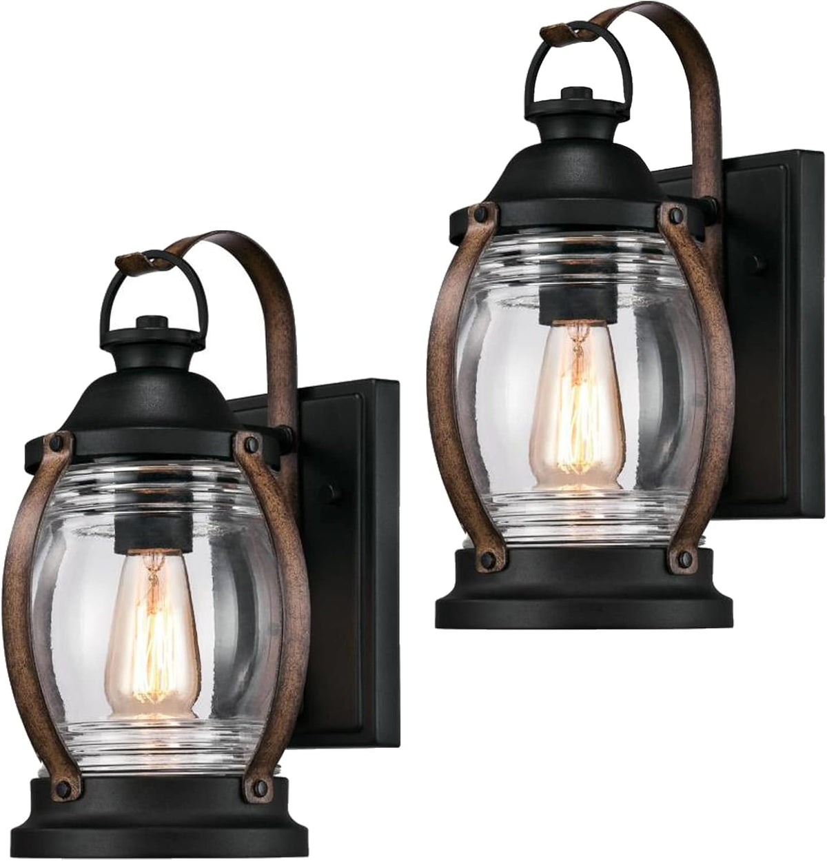 Barnwood Finish Clear Glass Outdoor Wall Fixture 2 Pack P588249