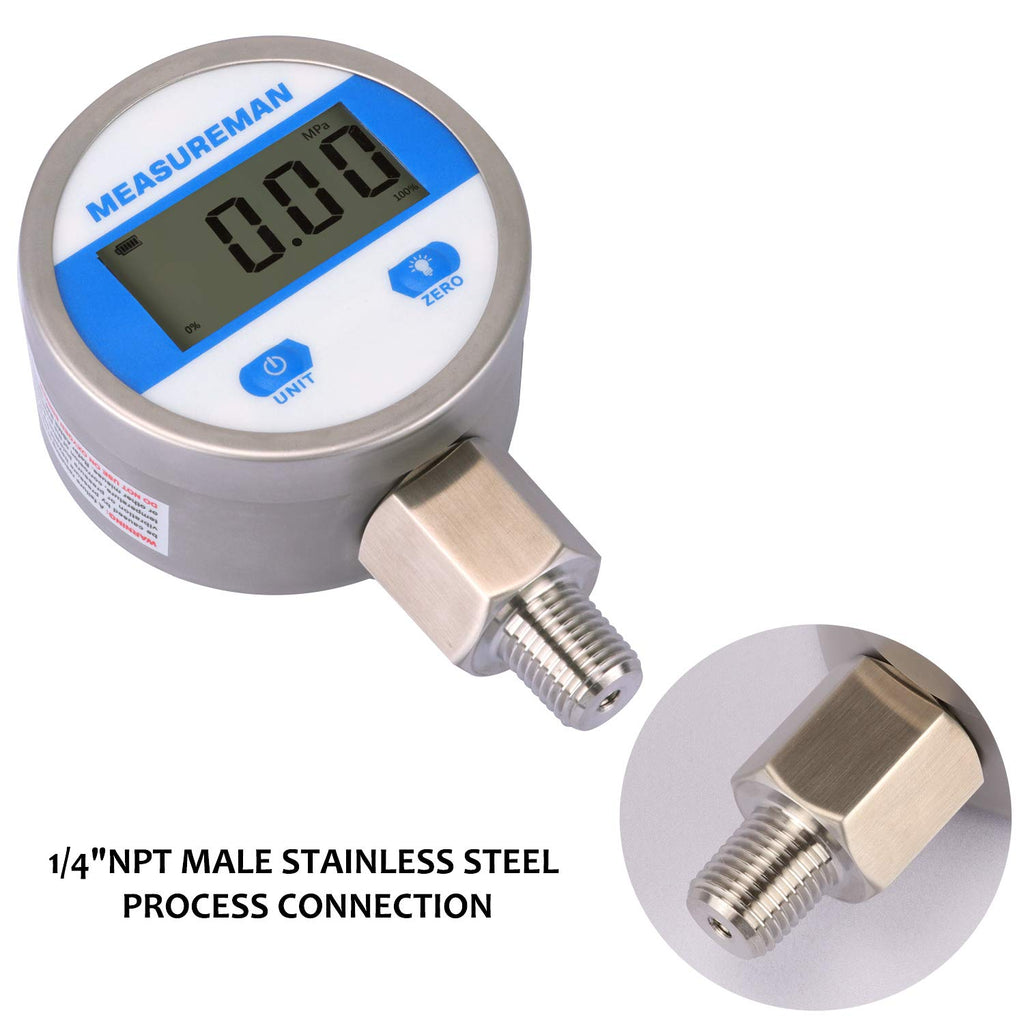 Digital Hydraulic Industrial Pressure Gauge 2-1/2 Dial 1/4NPT Stainless Steel 0-3500psi Pack of 2 N719519