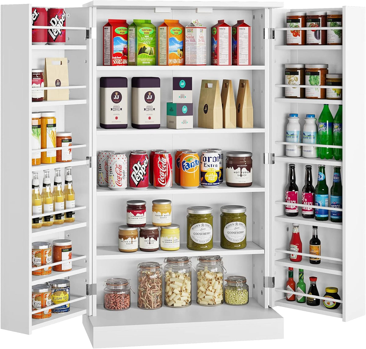 41'' White Kitchen Pantry Cabinet with 6 Shelves K327
