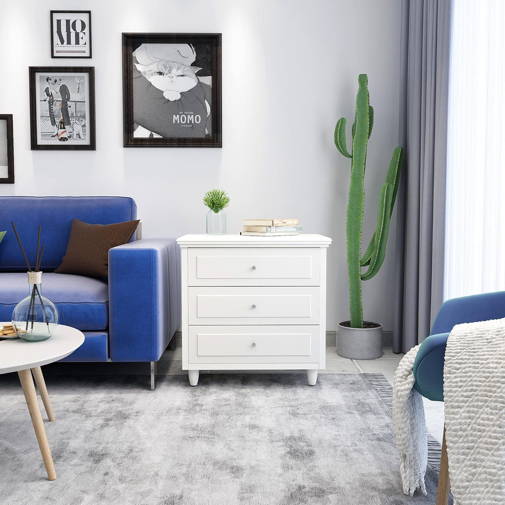 White 3 Drawer Nightstand L703