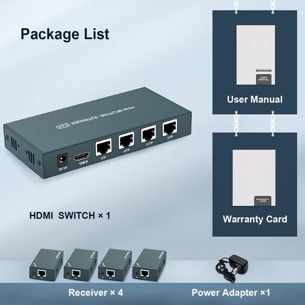 HDMI Extender Splitter 1x4, 1080P@60Hz, 165ft Over CAT5e/CAT6/CAT7 Cable X68299