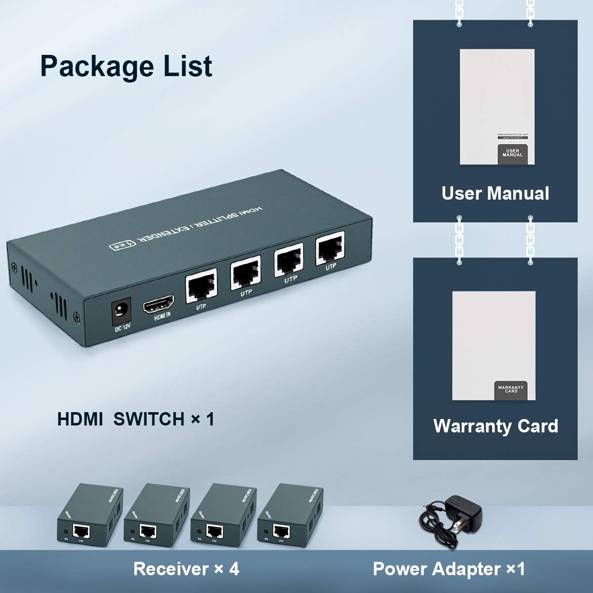 HDMI Extender Splitter 1x4, 1080P@60Hz, 165ft Over CAT5e/CAT6/CAT7 Cable X68299