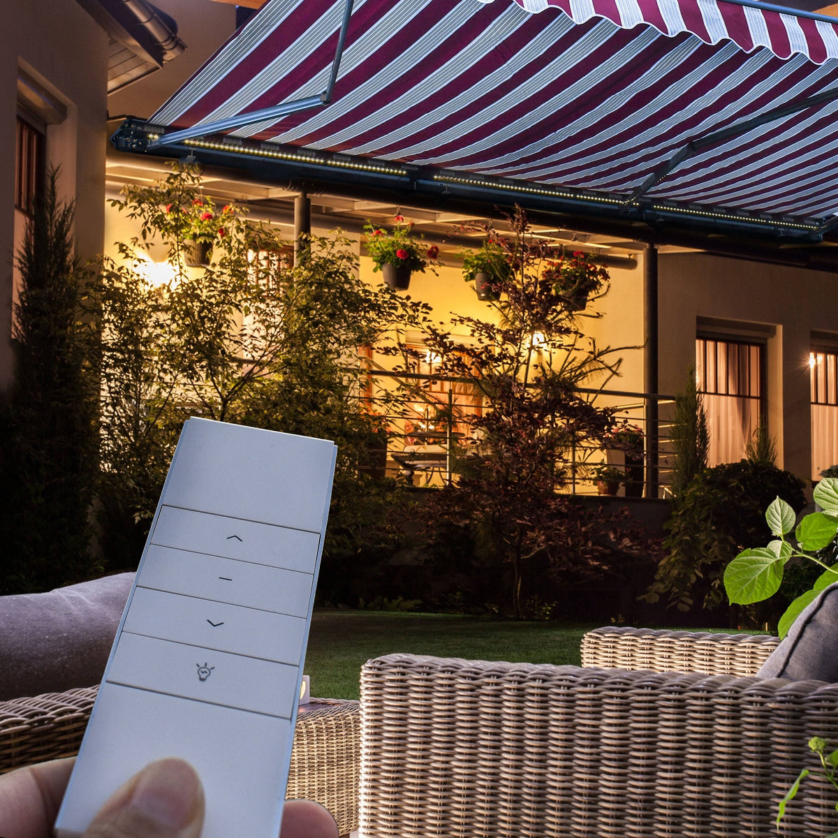 10 x 8 Feet Multi-Striped Green Motorized Retractable Patio Awning N631033
